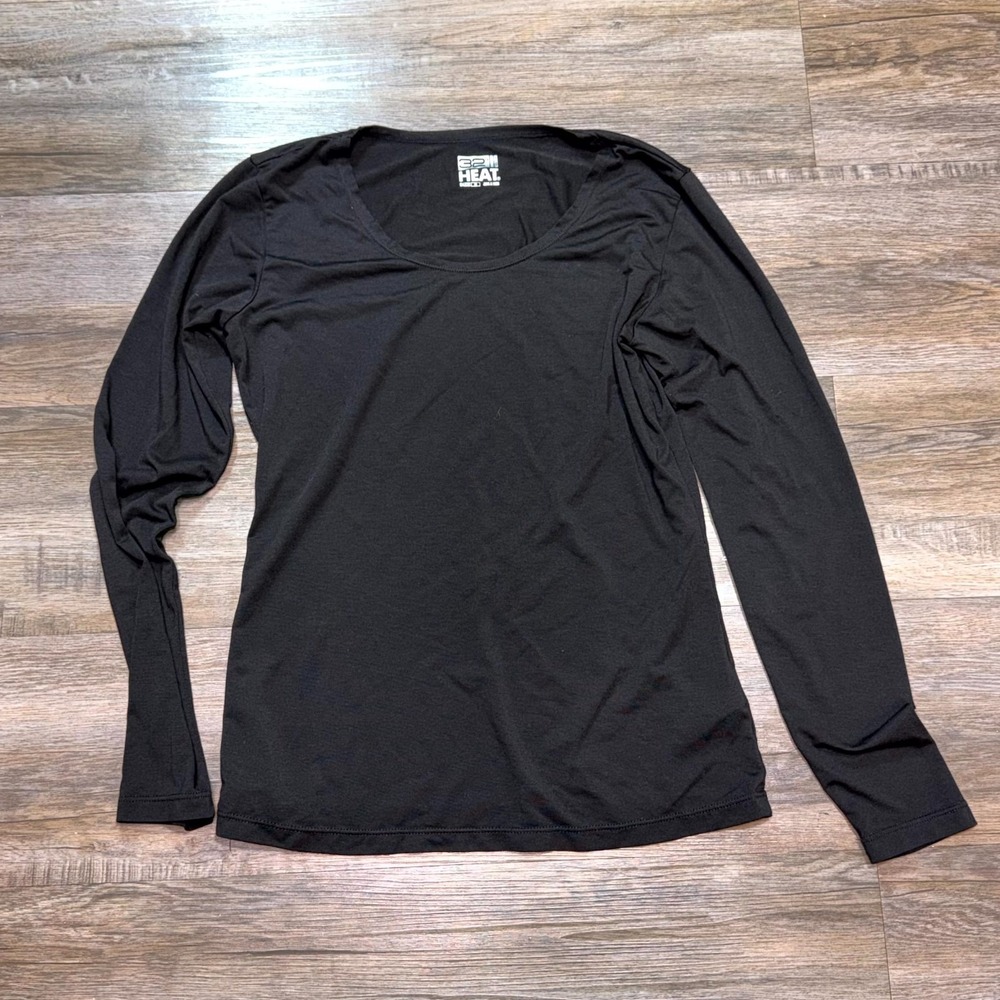 32 Degree Heat Black Long-Sleeve Scoop Neck Thermal Top Womens Medium Outdoor